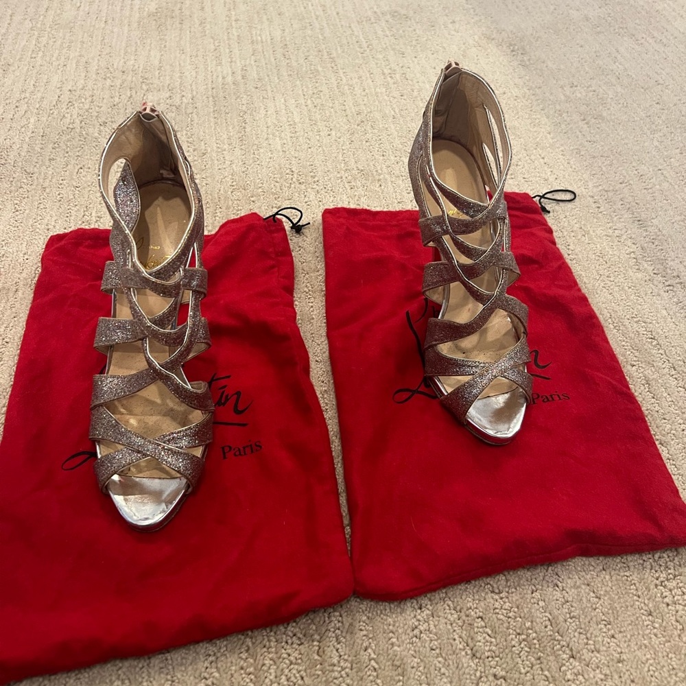 Christian Louboutin Balota Glitter Strappy Sandals size 39 1/2 %100 authentic